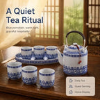 Jingdezhen Blue and White Ceramic Tea Set, Traditional Chinese Porcelain Teaset with 1 Teapot, 6 Teacups, Ceramic Tray, Stainless Steel Infuser & Gift Box - Image 4