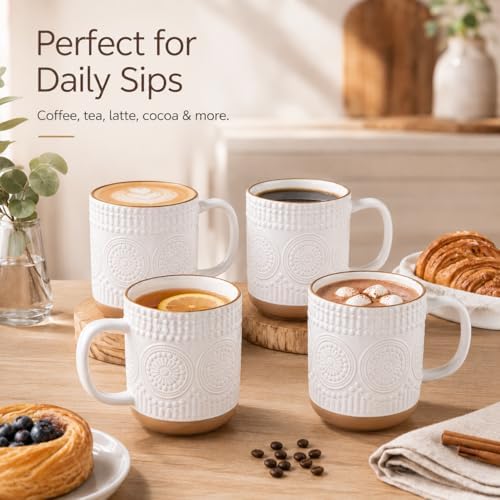 GBhome Large Coffee Mugs Set of 4, 16oz Handmade Stoneware Coffee Mugs Set with Large Handle for Cappuccino/Latte/Tea/Hot Cocoa, Dishwasher & Microwave Safe, Off White - Image 5