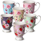 BTaT- Coffee Mugs, 12 oz, Set of 6, Floral Mugs, Porcelain Bone China, Coffee Cups by BrewToATea