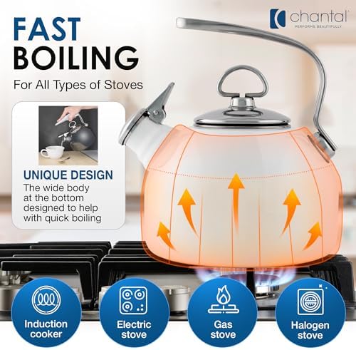 Chantal Classic Teakettle, 1.8 QT, Enamel On Steel, 2-Tone Harmonica Whistle, Rapid Boil and Even Heating (Onyx) - Image 5