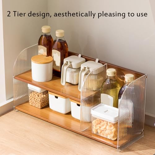 2-Tier Wooden Mug Holder Countertop, Bamboo Counter Shelf for Tea Coffee Bar Accessories, Matcha Stand, Kitchen Condiment Storage Rack,Coffee Station Organizer for Cabinet,Natural - Image 4