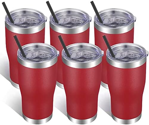 VEGOND 20oz Tumbler Stainless Steel Tumbler Cup with Lid And Straw Vacuum Insulated Double Wall Travel Coffee Mug(Brick Red 6 Pack) by VEGOND