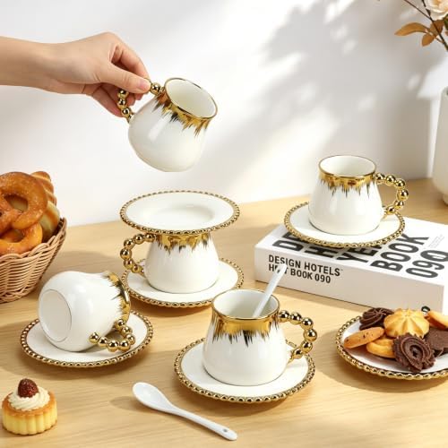 Ceramic Cappuccino Cups with Saucers & Spoons, Coffee Cups Set of 4 - Image 7