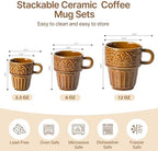 Espresso Cups Set of 6, Cappuccino Cups, Stackable Mug 6 OZ Ceramic Coffee Mug, Microwave & Dishwasher Safe, Tea Cocoa for Family Daily Use & Gathering, Great Gift for Any Special Occasion, Brown - Image 2