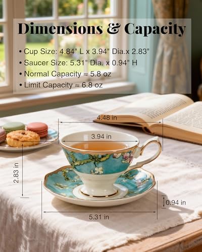 7oz Bone China Tea Cup and Saucer Set, Almond Blossom - Image 2