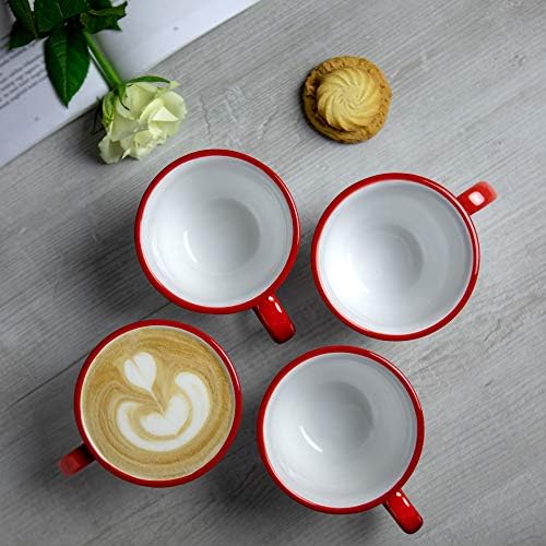 City to Cottage Handmade Red and White Polka Dot Large Ceramic 12oz/350ml Cappuccino Coffee Tea Cup and Saucer, Unique Designer Pottery Gift for Tea Lovers - Image 5