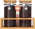 Glass Coffee Storage Container with Bamboo Shelf, 2PCS 49oz Airtight Sealed Coffee Bean Jar with Clamp Lid & Measuring Spoon, Kitchen Pantry Canister Set for Ground Coffee Sugar Tea Flour by GURUDAR