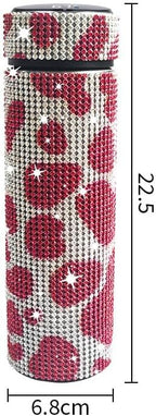 17 oz Bling Stainless Steel Water Bottle Rhinestone Vacuum Water Bottle Glitter Bottles Diamond Vacuum Flask Mug Gift Girls Women (500ml),Cow Red - Image 2
