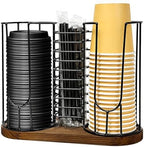 Coffee Cup Holder,18oz Cup and Lid Organizer, Cup Dispenser Rack with Wood Base, Suitable for Countertop Use, Kitchen, Coffee Bar，Storing Paper Cups, Straws, Lids, Tea Bags(3-Compartment) by Unknown