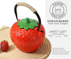 VICSKY Strawberry Cast Iron Teapot (Red) - Japanese Tetsubin Tea Kettle 50oz/1500ml | Enameled Interior & Extended Infuser for Loose Leaf and Tea Bags | Stovetop Safe | Cute Sweet Holiday - Image 2