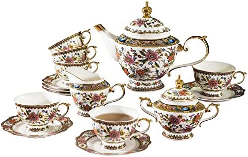 ACMLIFE Tea Set for Adults, Bone China Tea Set with Cups, Tea Cup Set Vintage Floral Porcelain Tea Set for 6, Vintage Floral Tea Cup Set With Teapot, Tea Party Sets for Women Gift，Gift Box (Pink) by ACMLIFE
