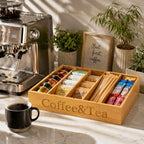 MinBoo Premium Bamboo Coffee Station & Tea Bag Organizer Box -7 Adjustable Slots with Removable Dividers, Silicone Non-Slip Pads - Eco-Friendly Countertop & Drawer Storage for K-Cups, Office Breakroom - Image 5