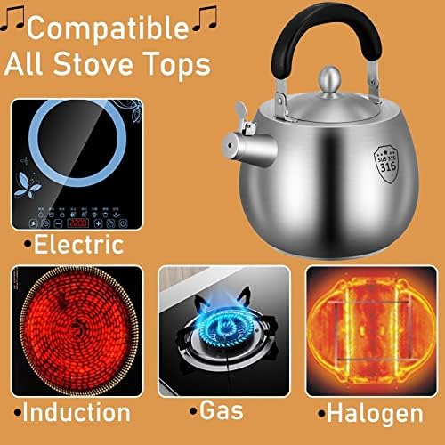 Teapots, Whistling Teakettle Stovetop Teapot, 316 Stainless Steel - Image 7