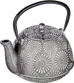 IBILI 40 Oz Bali Cast Iron Teapot | Made in Spain | Stainless Steel Infuser, Enameled Interior, Stovetop & Induction Compatible, Japanese Kettle for Loose Leaf Tea, Tetsubin Design, Silver by IBILI