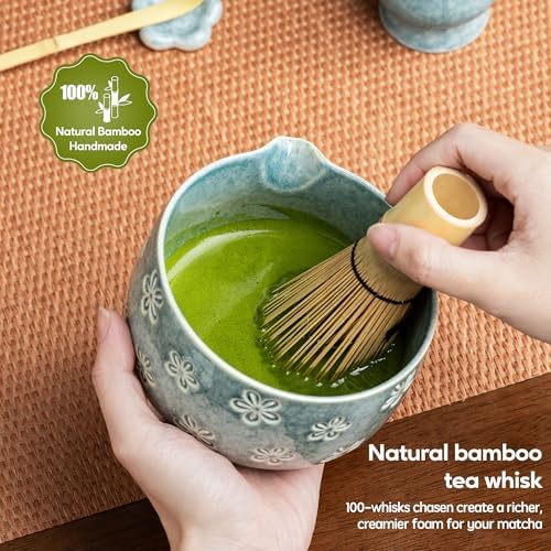 Matcha Whisk Set, Ceramic Matcha Set, 6 Pcs Matcha Kit Includes Matcha Bowl, Matcha Whisk with Holder, Bamboo Scoop, Scoop Rest, Sifter, Ceremonial Matcha Tea Set, Perfect Gifts, Blue - Image 6