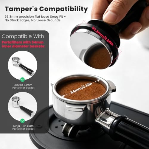 Self Leveling Spring Loaded Tamper 54mm with Ergonomic Handle and Flat Base - Image 2