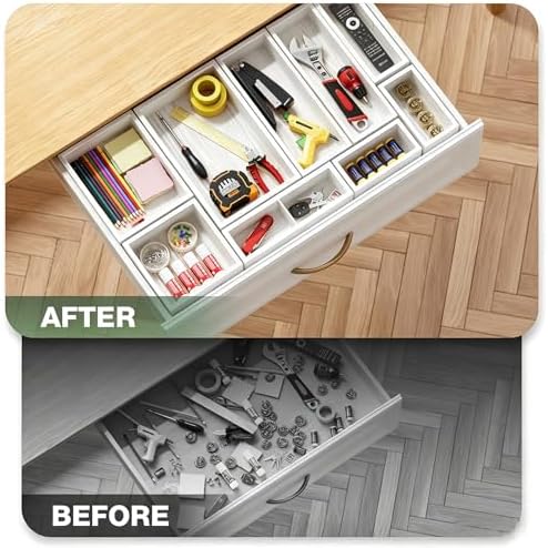 9-Pack Solid Wood Junk Drawer Organizer, Modular Desk Drawer Tray & Accessories with Non-Slip Pad, Multi-Use for Kitchen, Office, Bedroom Dresser, Utensil, Makeup, Stationery, Tea Bags & Coffee Pod - Image 5