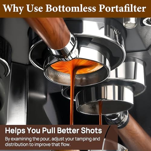 Asixxsix 51mm Bottomless Portafilter 3 Ears, 51mm Professional Espresso Portafilter with Filter Basket and Puck Screen, Stainless Steel Basket and Beechwood Handle - Image 2