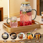 Buaic 2 PACK Glass Pitcher with Bamboo Lid, 68 oz/2L Vintage Water Pitcher, Clear Borosilicate Glass Water Carafe for Cold Brew, Coffee, Lemonade, Iced Sun Tea,Beverage, Heat Resistant Water Glass Jug - Image 4
