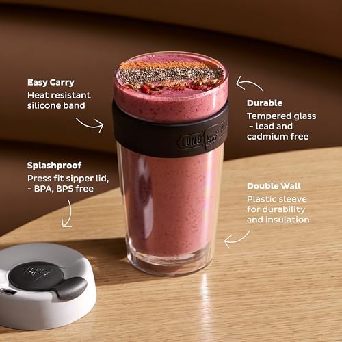 KeepCup Longplay Reusable Coffee Cup, 16 oz Tempered Glass Travel Mug with Removable Tritan Sleeve and Splashproof Lid, Dishwasher Safe, Helio - Image 2