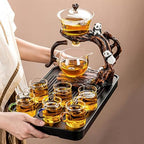 Lazy Kungfu Drip TeaPot, Heat Resistant Tea Set, Semi-Automatic Glass Teapot Suit for Magnetic Water Flow Wooden Glass Teapot Set - Image 2