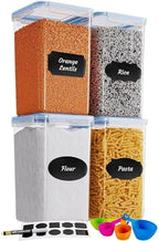 Chef's Path Extra Large Airtight Food Storage Containers with Blue Lid Color, Pack of 4, Kitchen and Pantry Canisters for Flour, Sugar, and Baking Supplies, Includes Measuring Spoons, Labels, and Pen by ChefsPath