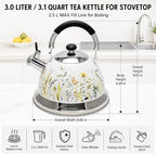 Tea Kettle, 3.1QT Whistling Stovetop Kettle, Folding Handle - Image 3