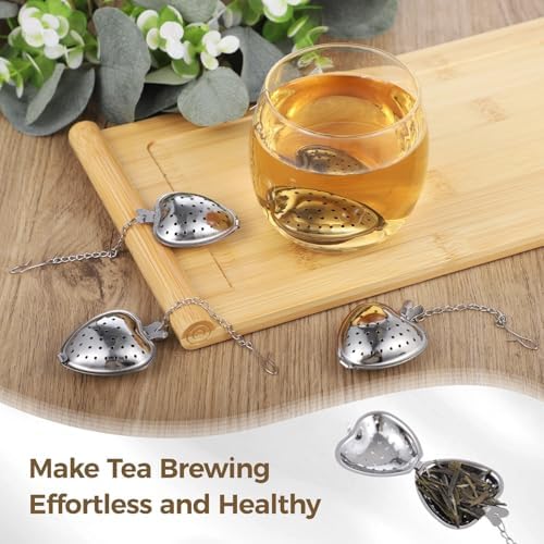 50 Pack Stainless Steel Tea Ball Filters, Heart-Shaped Infusers With Extended Hook For Loose Leaf Tea - Image 2