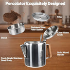 6 Cup Percolator 304 Stainless Steel Coffee Pot Coffee Maker Coffee Machine with Solid Wood Handle Transparent Knob Stovetop Greca Mocha for Induction Home and Camping 1000ml 33.8oz - Image 3