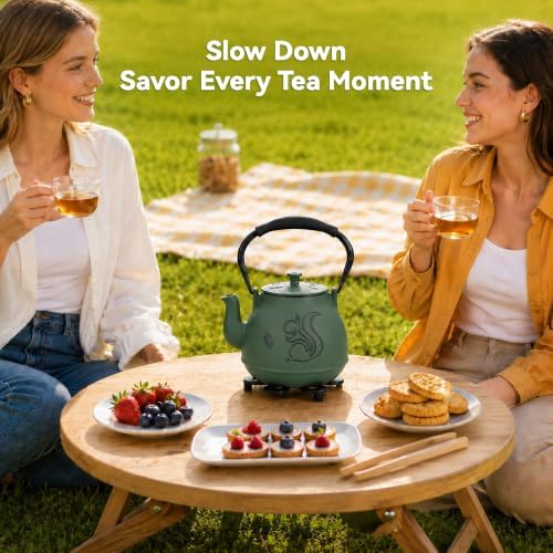 Cast Iron Teapot 34oz (1000ml) with Infuser,Green - Image 4