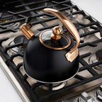 Viking 3-Ply Stainless Steel Tea Kettle, 2.6 Quart Stovetop Hot Water Pot with Tempered Glass Lid, Ergonomic Handle, Induction Ready, Matte Black and Copper - Image 2