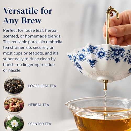 Umbrella Tea Filter, Ceramic Umbrella Shape Tea Strainer, 360° Rotating Loose Leaf Infuser For Coffee & Tea Brewing, Umbrella Tea Strainer For Cup, Tea Umbrella Diffuser With Fine Mesh (blue) - Image 5