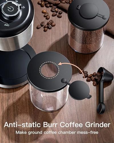 Conical Burr Coffee Grinder Electric, Adjustable Coffee Bean Grinder with 35 Precise Grind Setting for 2-12 Cup, Black (Coffee grinder+Coffee maker) - Image 4