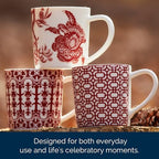 Caskata Newport Garden Gate Crimson Oversized Mugs Set of 4 | High-Design Lead-Free Porcelain Mug Set for Entertaining or Everyday | Unique Party Mugs for Wedding or Birthdays | 14 oz - Image 6