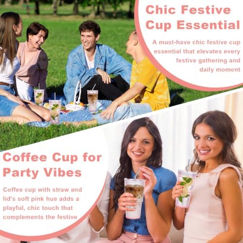 6 Pcs 20oz Acrylic Ribbed Tumblers with Lid and Straws Pink Plastic Reusable Iced Coffee Cups with Lid Unbreakable Vintage Ribbed Drinking Glasses Tumbler for Juice Smoothie Beverage with Clean Brush - Image 6