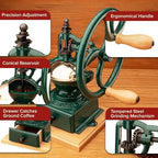 Classic Cuisine Manual Burr Coffee Grinder, Green, 12.2” x 9.06” x 13.78” - Image 3