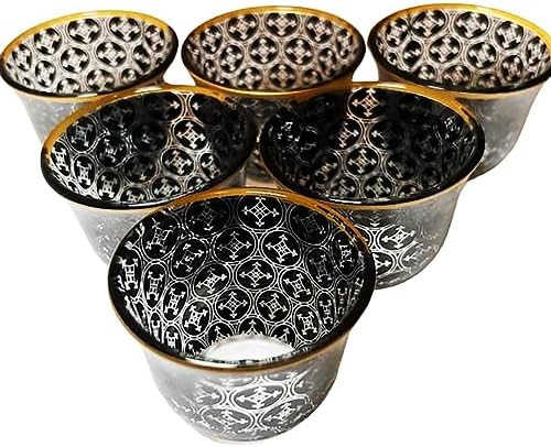 Chandler Espresso Turkish Arabica Coffee Cup Assorted Design Available from Brand 70ml 2.5oz Set of 6 Cups with Gift Box (Glass, Black Circles Decal Made from Glass A) - Image 5