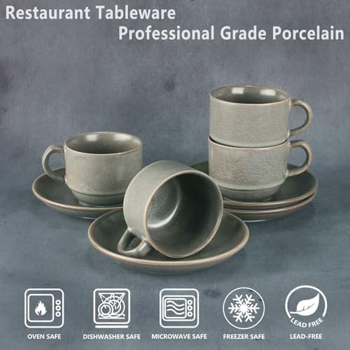 5.1 OZ Cappuccino Coffee Cup and Saucer Set, 4-piece ceramic coffee cup and saucer set, suitable for cappuccino, flat white, Americano, espresso, single-origin pour-over, and tea. - Image 3