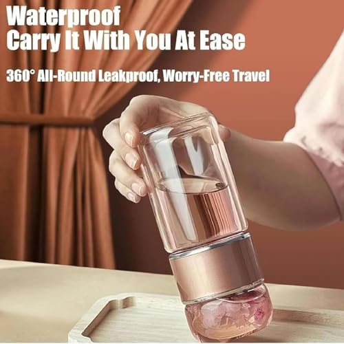 Double Glass Tea Infuser Bottle with Filter & Lid, 3-in-1 Smart Tea Infuser,Portable 3-in-1 Tea Maker for Loose Leaf, Hot or Cold Ready. (Pink,420ml) - Image 4