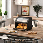 STDDRE Bread Box for Kitchen Countertop Bin Double Layer Bread Box Storage Container Extra Large Capacity Farmhouse with Diamond Pattern Windows (Black, Large) - Image 3