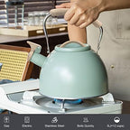 3.2 Quart Whistling Tea Kettle for Stove Top Stainless Steel Tea Pots With Wood Pattern Anti-slip Handle, Green… - Image 2