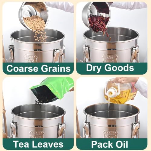 5.5Gal 304 Stainless Steel Airtight Container with Lid and Locking Clamp, 17-38Lbs Metal Bucket Drum Large Dog Food Storage Container for Milk, Oil, Coffee Storage Container (21L) - Image 3