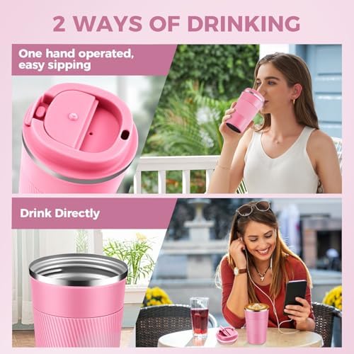 Volhoply 13 oz Stainless Steel Insulated Travel Coffee Mug with Fip Lid Bulk 8 Pack,Reusable Double Wall Vacuum Metal Coffee Cup,Portable Leak Proof Thermal Tumbler for Hot & Cold Drinks(Pink,8) - Image 5