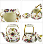 Vintage Enamel Tea Kettle 2.5L Butterfly Boho Floral Stovetop Teapot - Image 4