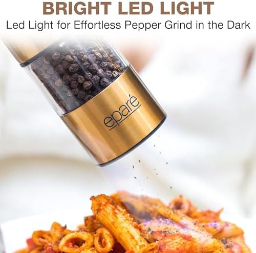 Eparé Electric Gold Salt or Pepper Grinder - Battery-Operated Pepper Mill - Image 4