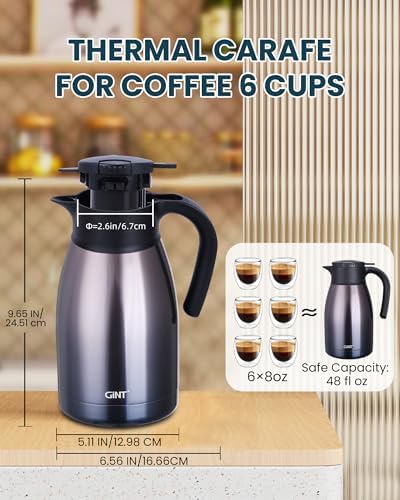 GiNT 51Oz Stainless Steel Thermal Coffee Carafe with Lid/Double Walled Vacuum Thermal Carafe / 12 Hour Heat Retention (Purple, 1.5L) - Image 6