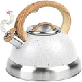 3 Quart Stainless Steel Whistling Tea Kettle – Natural Stone Finish Teapot with Cool-Touch Wood Handle, Loud Whistle & Rust-Resistant Base(white) by Rixordd