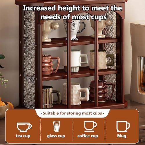 Wooden Mug Holder Countertop, Freestanding Grid Vintage Coffee Cup Display Stand, Rustic Coffee Mug Holder Organizer for Kitchen, Coffee Station,Brown,12 Grid - Image 4