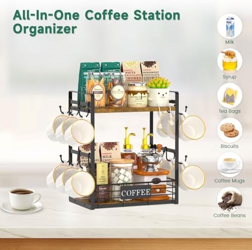 EsLuker.ly Coffee Mug Cup Holder Tree Bar Station Organizer, 2 Tier - Image 4