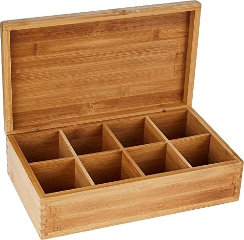 Lipper International 8188 Bamboo Wood Tea Box with 8 Compartments, 12-3/8" x 7-3/8" x 3-3/5" by LipperInternational